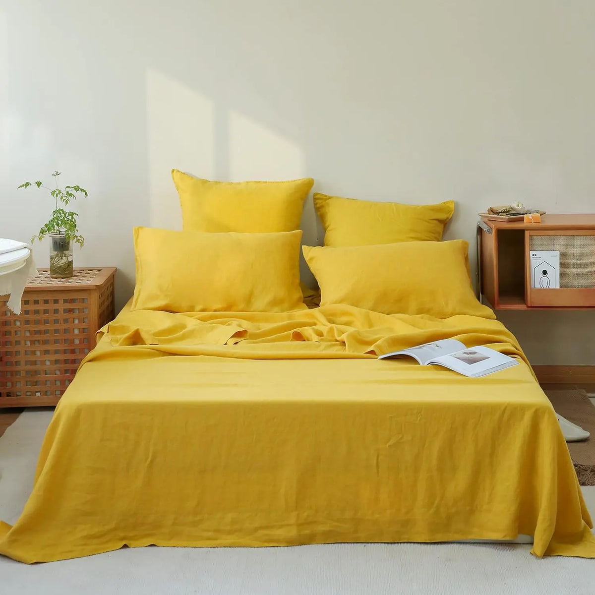 100% Linen 4-Piece Bed Sheet Set — 1 Flat Sheet, 1 Fitted Sheet & 2 Pillowcases — Breathable, Moisture-Wicking, Soft & Durable Bedding