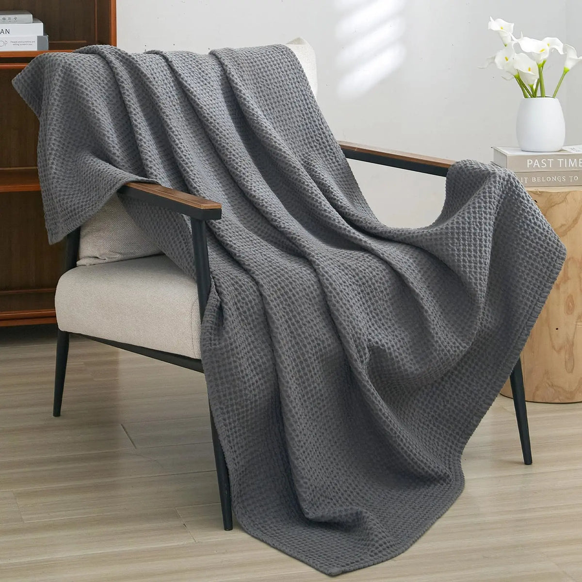 100% Cotton Weave Waffle Blanket, Aesthetic Soft Lightweight and Breathable Blanket
