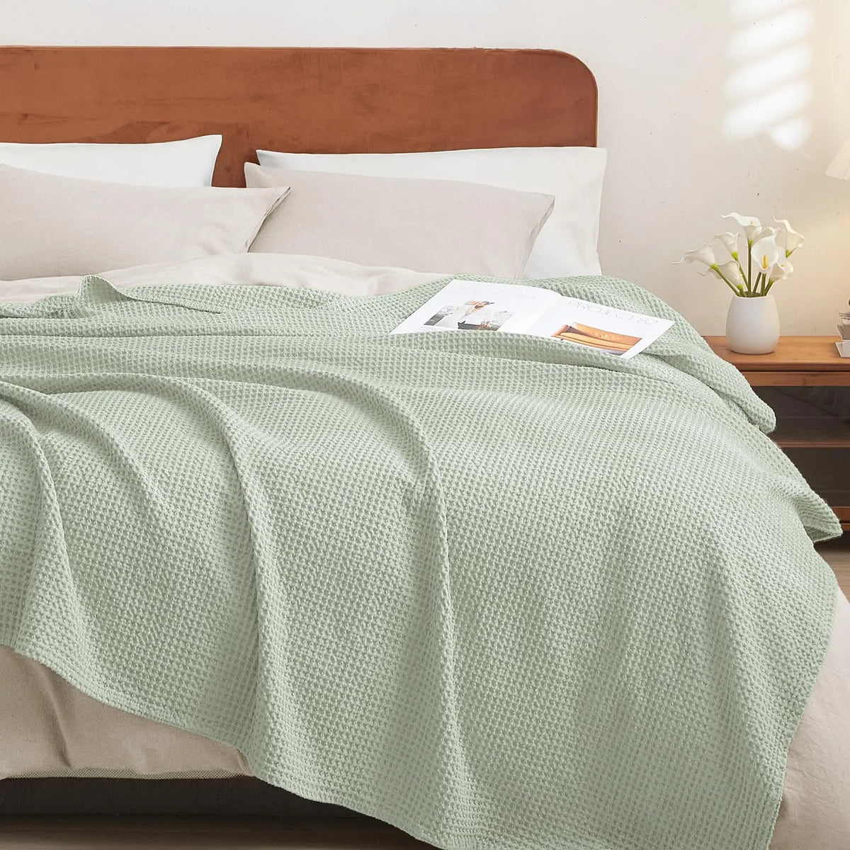 100% Cotton Weave Waffle Blanket, Aesthetic Soft Lightweight and Breathable Blanket
