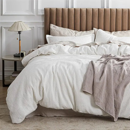 100% Cotton Waffle Duvet Cover Set, Breathable & Comfortable — Includes 1 Soft Comforter and 2 Pillowcases