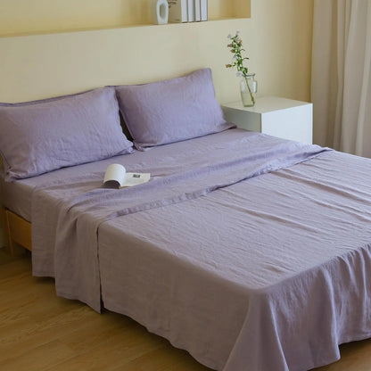 100% Linen 4-Piece Bed Sheet Set — 1 Flat Sheet, 1 Fitted Sheet & 2 Pillowcases — Breathable, Moisture-Wicking, Soft & Durable Bedding