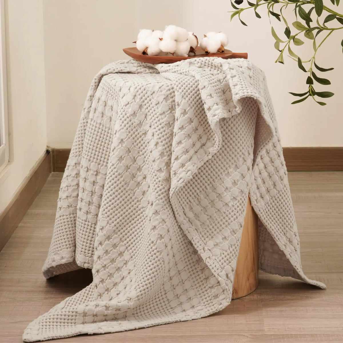 100% Cotton Weave Waffle Blanket, Aesthetic Soft Lightweight and Breathable Blanket